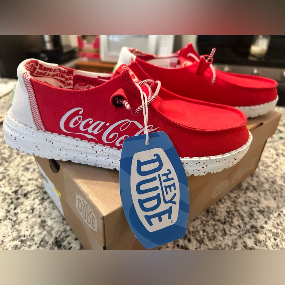 Hey Dude Red/white Wally         Coca-Cola Canvas Slip-Ons